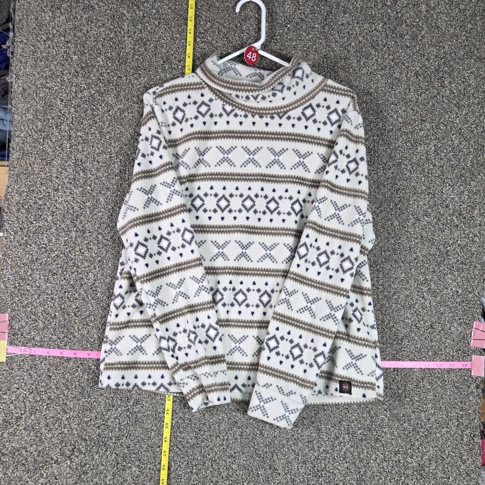 Mountain and Isles Fleece Pullover Women Large Cream Fair Isle Mock Neck 10427